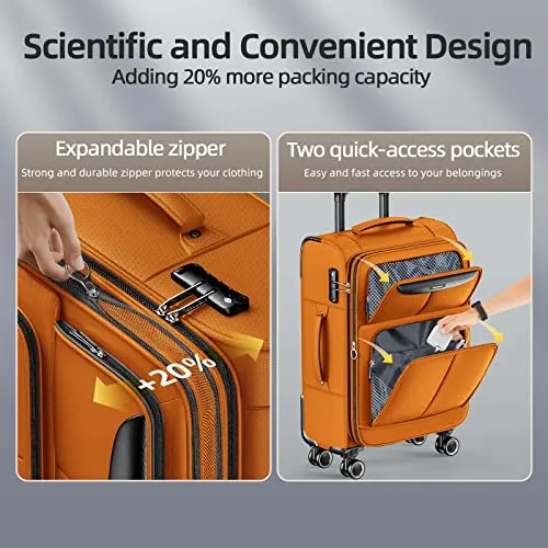 SHOWKOO Luggage Sets 3 Piece Softside Expandable Lightweight - Orange