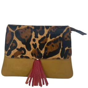 Soruka Lily Leather Flap Over Small Crossbody Bag - Leopard Mustard