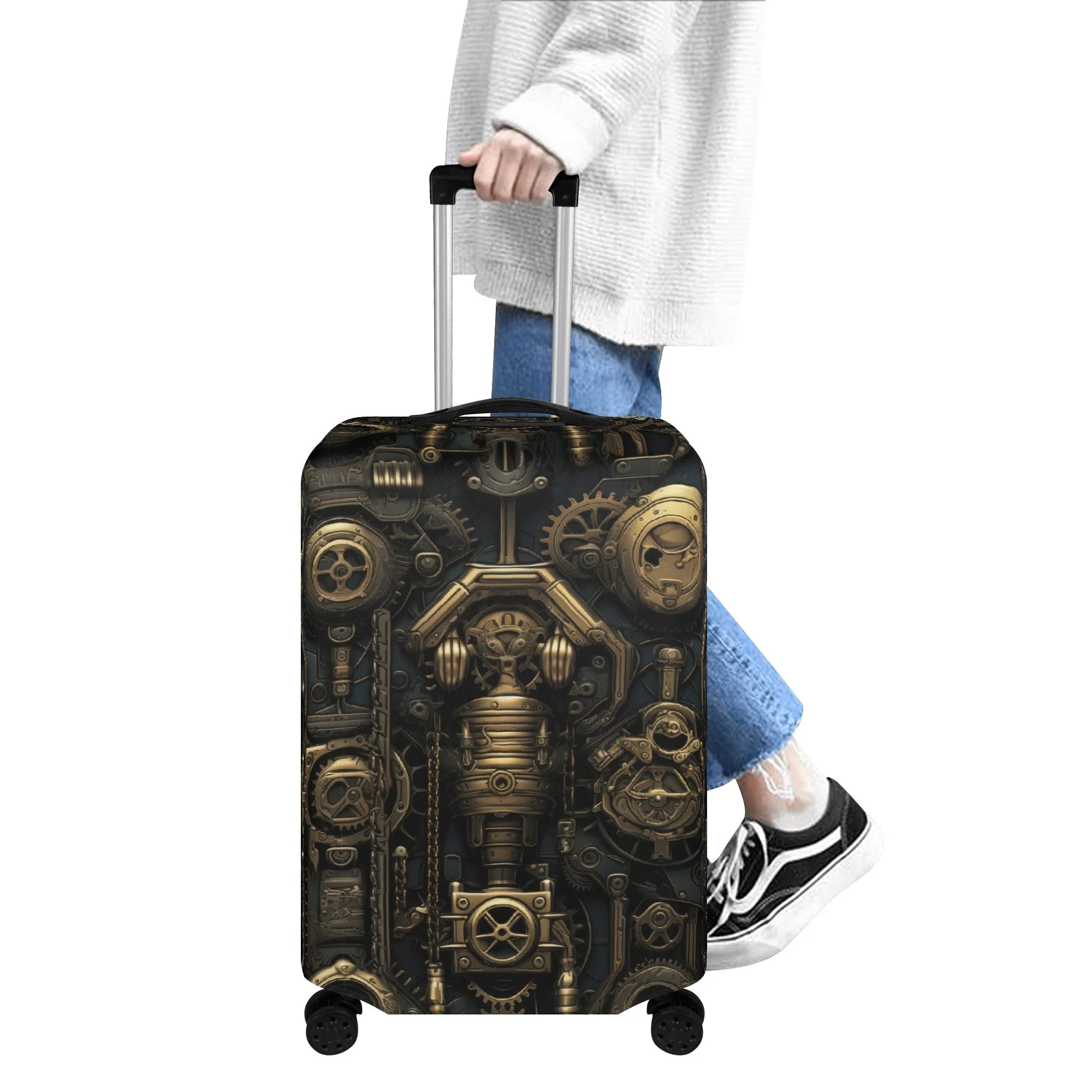 Steampunk Gold Gears and Mechanical Elements  - Luggage Protector and Cover 3 Sizes