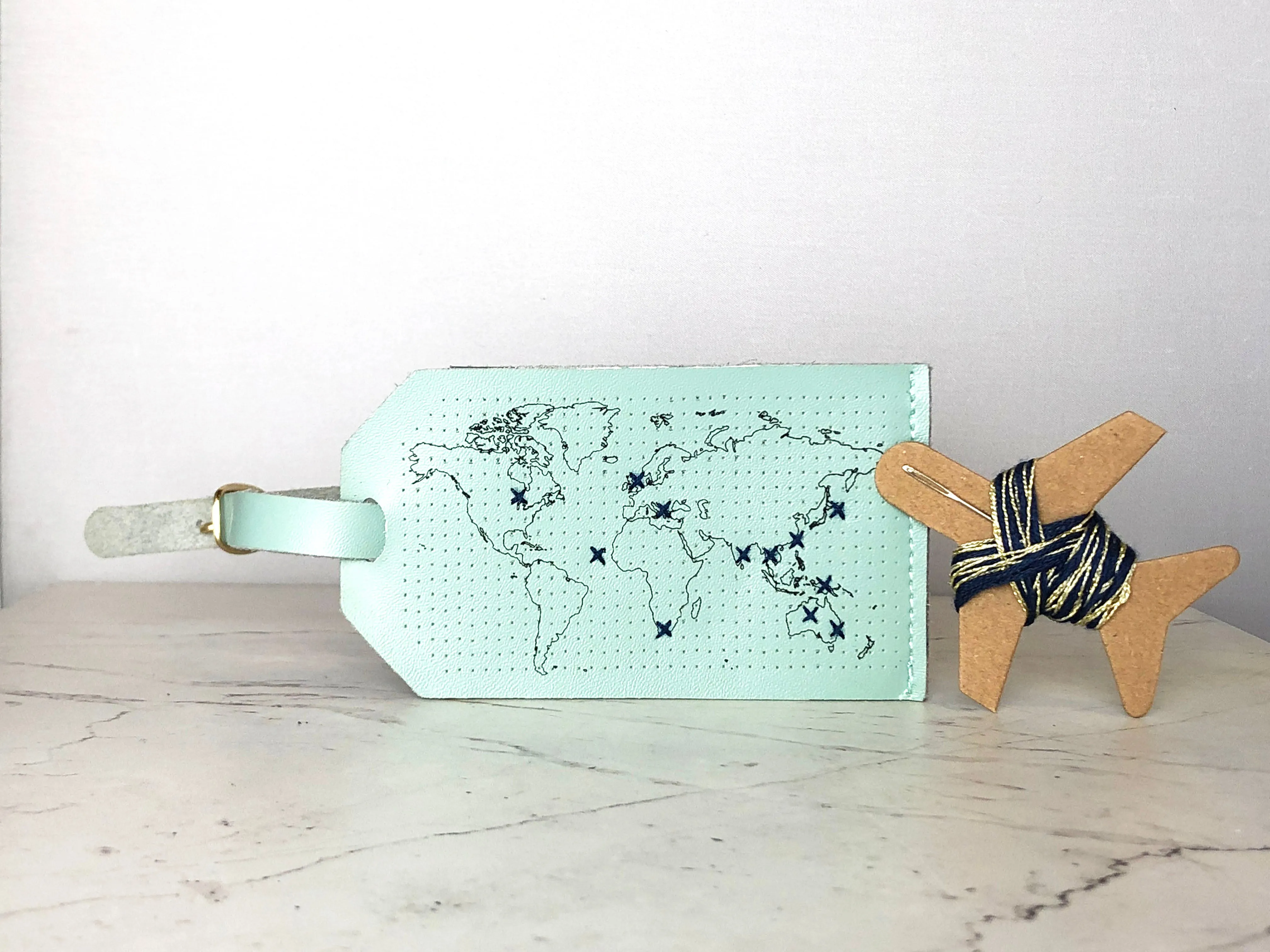 Stitch Map Luggage Tag - Mint