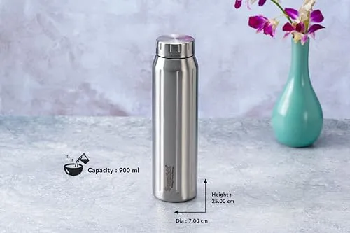 Sumeet Spark-Aqua Stainless Steel Leak Proof Water Bottle Office/School/College/Gym/Picnic/Home/Fridge - 900ml |Pack of 1| Silver