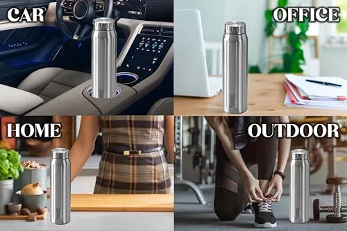Sumeet Spark-Aqua Stainless Steel Leak Proof Water Bottle Office/School/College/Gym/Picnic/Home/Fridge - 900ml |Pack of 1| Silver
