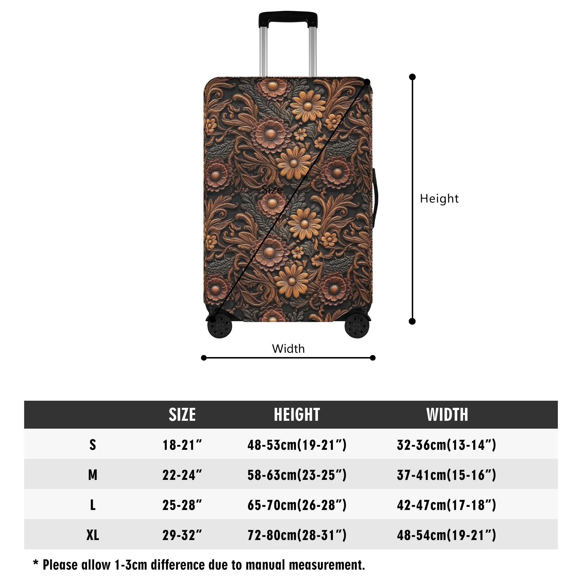 Tooled Leather Large Red & Gold Flowers with Blue Accents Print Design  - Luggage Protector and Cover 3 Sizes