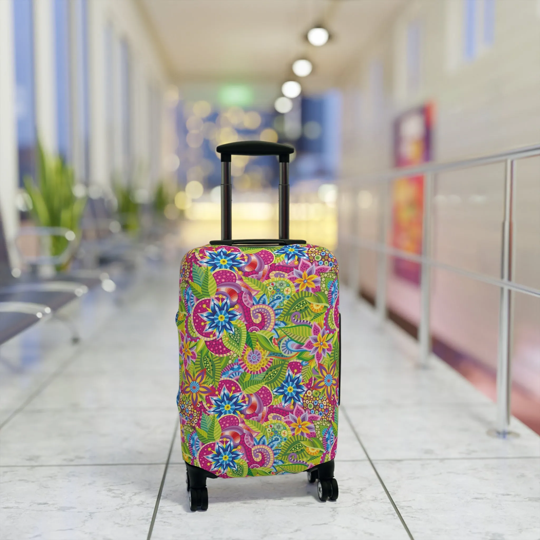 Vibrant Array of Abstract Flowers and Paisley in Rainbow Hues - Luggage Protector and Cover 3 Sizes
